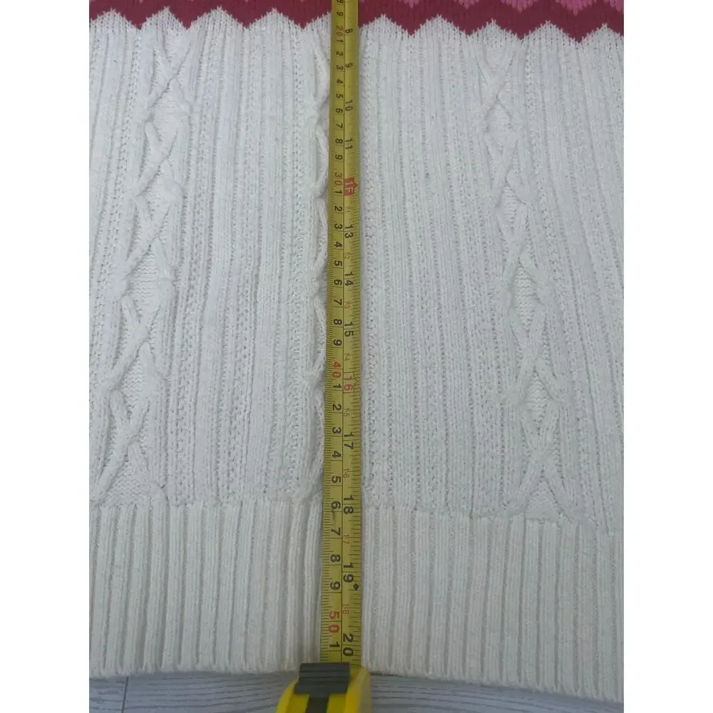 Chaps Women’s Fair Isle Sweater Large Cream Pink Red Cable Knit Nordic Winter - Picture 4 of 7